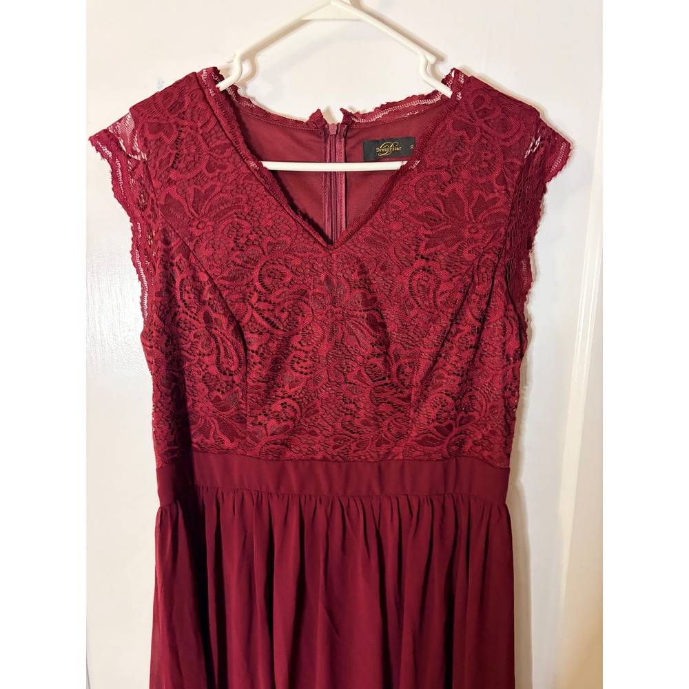 Dressystar Womens Burgundy Lace Chiffon Maxi Dress V-Neck Formal Gown XL Wine
